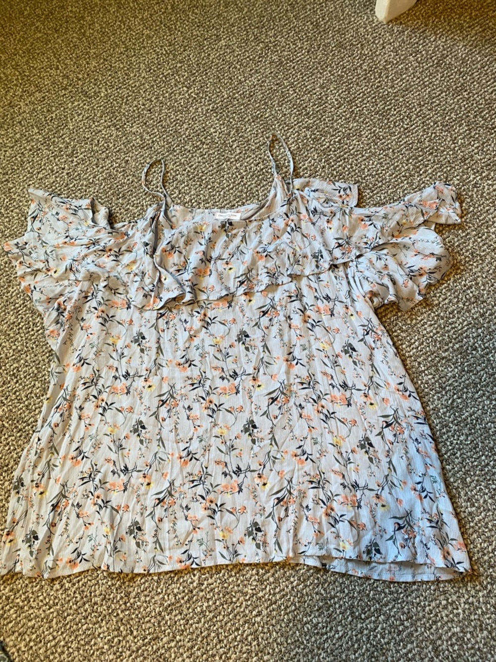 Women's Light Blue Floral Cold-Shoulder Ruffle Camisole